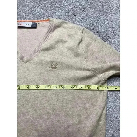 Kjus Sweater Pullover Large Kicki V-Neck Long Sleeves Beige Color Logo Sz L - Picture 2 of 10